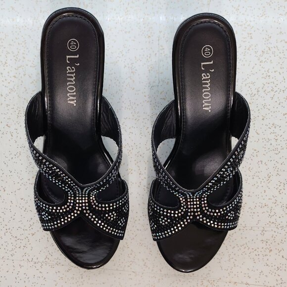 Black Rhinestone Wedge Sandals - Picture 11 of 11
